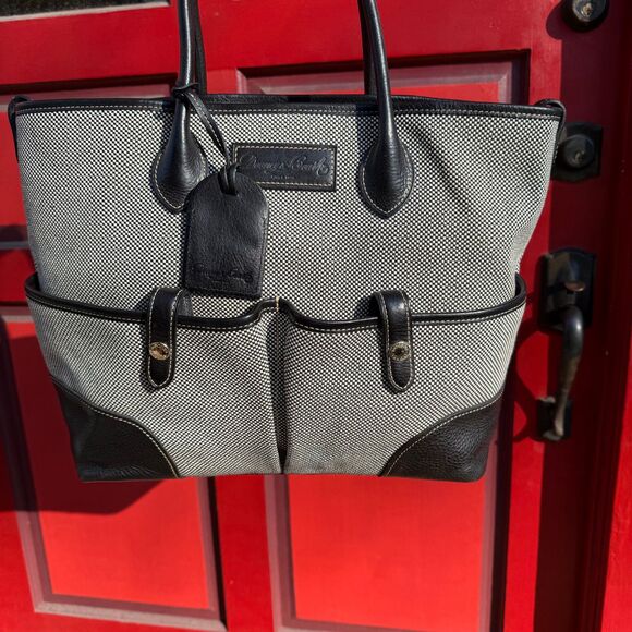 Dooney & Bourke Canvas Tote Bag – Black & White Canvas Vacchetta Leather Trim - Picture 6 of 12